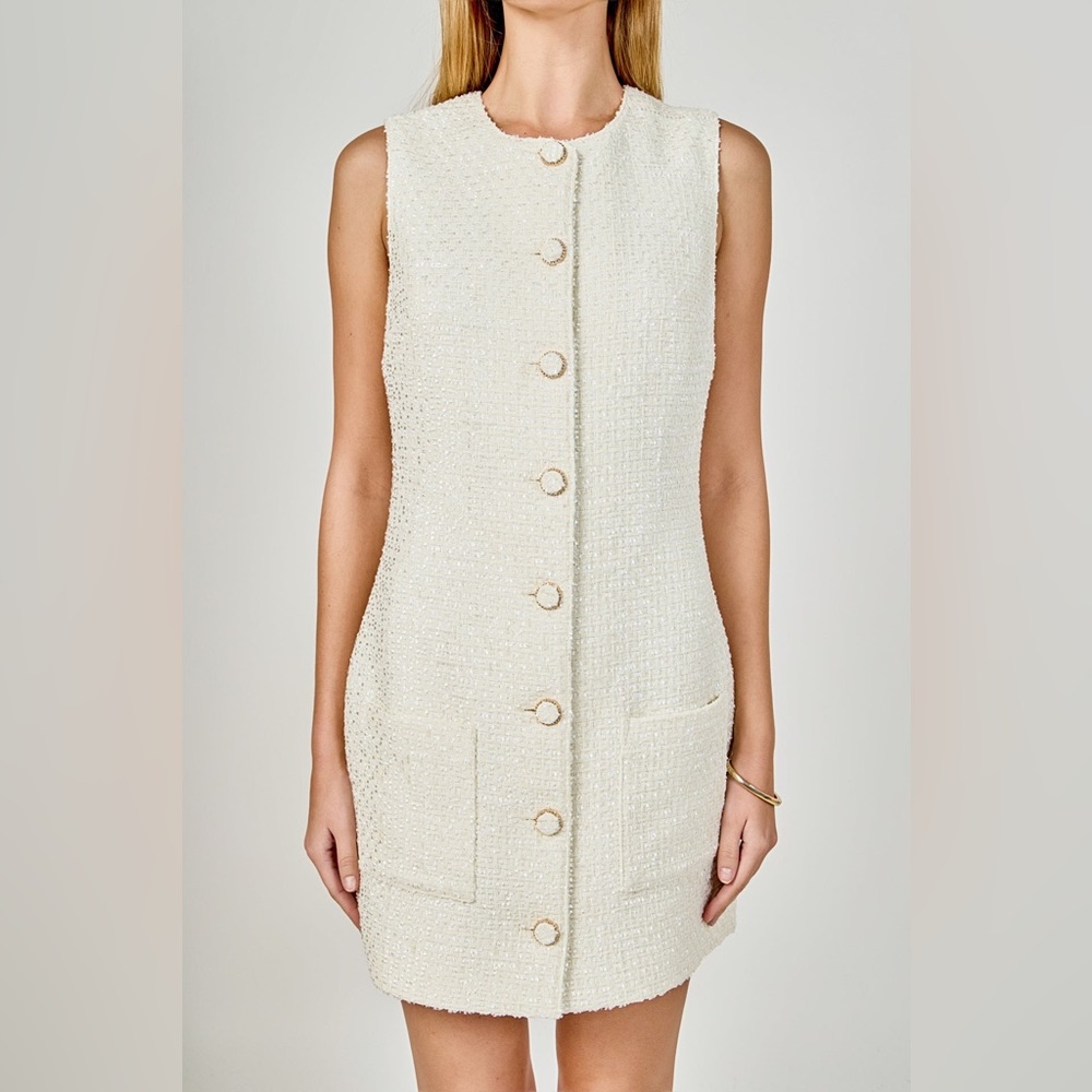 Endless Rose Sleeveless Tweed Mini Dress Size S